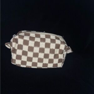 Checkered Brown and Cream Cosmetic Bag
